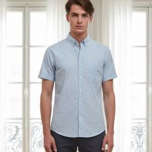 Denim & Flower Anchor & Helm Pattern Shirt Size Small